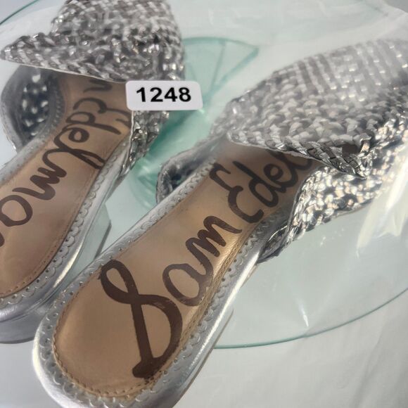 Sam Edelman Clara Flat Woven Mules Metallic Silver Slip On leather - Picture 8 of 8